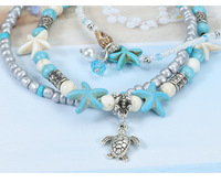 Bracelet de cheville bohème 4 pièces, ensemble de perles, étoile de mer, Turquoise, tortue, plage d'été, ensembles de bracelets de cheville, chaîne de pied, bijoux