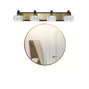 Lámpara de Vanidad LED Moderna de Cristal, 4 Luces, Acabado en Hierro Marrón Amarillento, Aplique de Pared para Baño y Dormitorio - Product Image 1