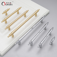 Oukkali produk baru pemasok krom kuningan emas 128mm 192mm kenop T lemari furnitur perangkat keras dapur pegangan kuningan