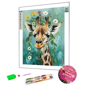 Giraffe And Flowers Animal Painting DIY Custom 40*50 Diamond Painting Kits For Adults Full Drill Round Diamond Diamond Painting