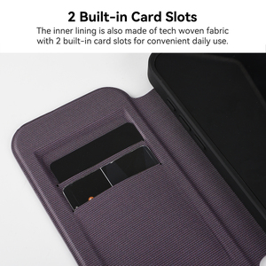 Funda tipo cartera con textura de rejilla, doble ranura para tarjetas, de cuero PU, a prueba de golpes, para teléfono inteligente. - Product Image 4