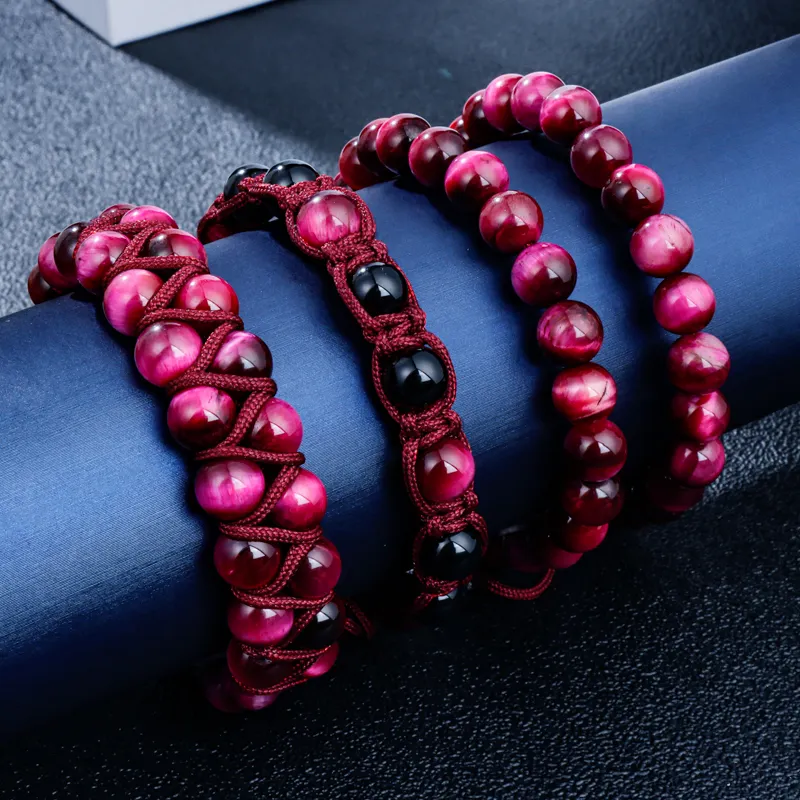 Haosen thiết kế mới độc đáo Rose Red Tiger Eye đá hạt Vòng đeo tay bốn người bạn tốt nhất món quà