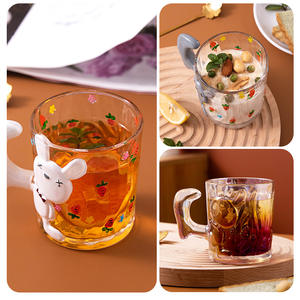 Mignonne tasse à café en verre cristal, résistante à la chaleur, avec poignée horizontale, motif dessin animé, pour couples, 260 ml, écologique, pour la maison, le dortoir ou le bureau - Product Image 4