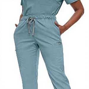 Ensemble de tenue médicale unisexe bleu clair, haut à col en V et manches courtes, pantalon jogger avec poches, BNSB SPORTS, polyester, détection d'aiguilles, hôpital - Product Image 4