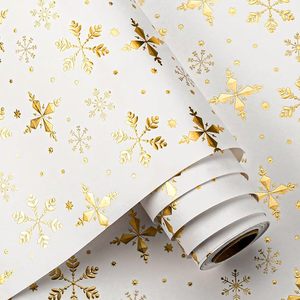 Papier d'emballage de Noël blanc kraft, estampé or métallique 3D, flocon de neige en relief, papier cadeau blanc pour emballage cadeau - Product Image 1