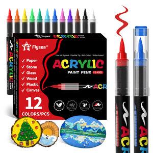 Flysea Acrylic sơn đánh dấu bàn chải tip 12 màu sắc, nước dựa trên không có chảy máu đánh dấu với hệ thống kiểm soát mực tự động, không thấm nước - Product Image 1