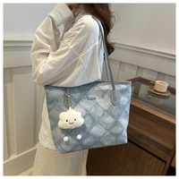 2025 nuevos bolsos de Material de lona de celosía de moda para mujer, bolsos de mano grandes para mujer, bolsos de tela para mujer