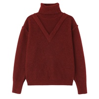 Pull en laine rouge à col roulé pour femme, style minimaliste, manches longues, coupe ample, idéal pour l'hiver - Vente en gros OEM