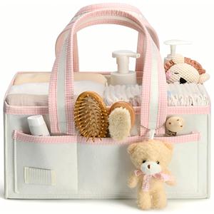 Bolsa Organizadora de Pañales de Fieltro, Linda Cesta para Bebé Recién Nacido con Compartimentos y Asa - Product Image 1