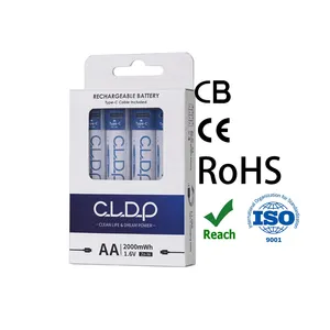 אריזת כרטיס 4 חבילות CLDP 1.6v אבץ ניקל aa usb סוללות נטענות 2000mWh סוללה נטענת בסיטונאי