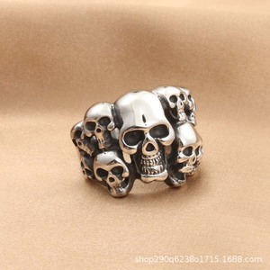 Men's Titanium Steel <b>Skull</b> <b>Ring</b> Retro Punk Skeleton Design Silver Color Gift Jewelry - Product Image 2