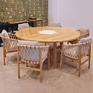 Meubles de patio <span class=keywords><strong>en</strong></span> bois de <span class=keywords><strong>teck</strong></span> salle à manger fauteuils confortables chaises de jardin <span class=keywords><strong>en</strong></span> corde de rotin bon marché - Product Image 2