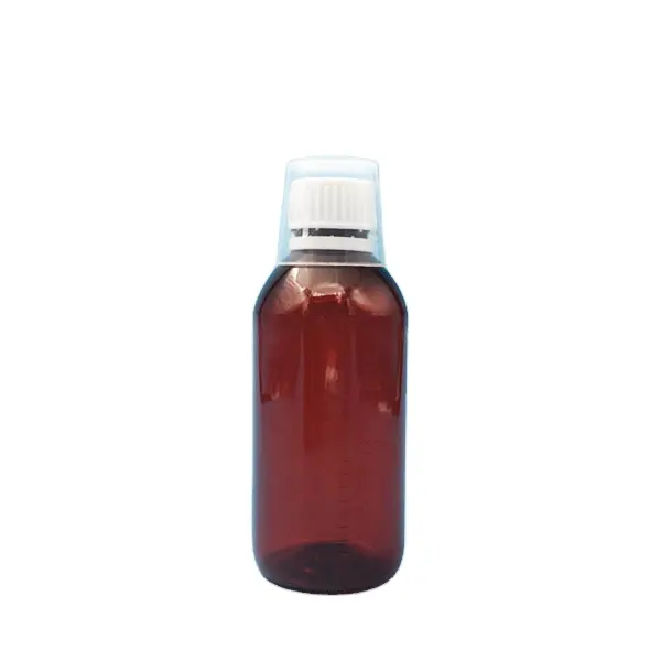 60 ml 100 ml 150 ml 200 ml brown bottiglia di pillola di plastica medicina con misurino di sciroppo bottiglia in PET per liquido medicina imballaggi alimentari