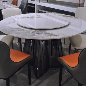 Ensemble de table à manger italienne contemporaine VL avec plateau rond rotatif en ardoise et piétement en métal pour usage domestique - Product Image 6