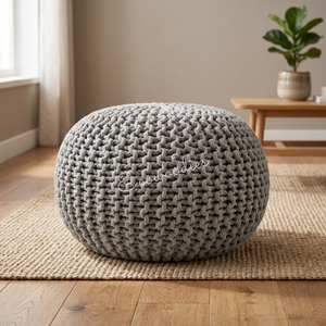 Pouf ottoman en coton crocheté de qualité supérieure, design traditionnel, avec rangement, léger et empilable, idéal pour le jardin - Product Image 3