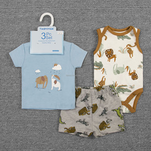 3pcs <strong>Short</strong> T-Shirt Pants Romper <strong>Set</strong> for <strong>Infants</strong> Newborns Unisex 3-18 Months Breathable 100% Cotton Knitted Fashion - Product Image 6