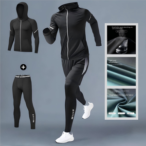 YY giacca estiva personalizzabile 5 pz tuta Fitness da uomo con cerniera Set sportivo da uomo asciugatura rapida traspirante pantaloncini da uomo - Product Image 2