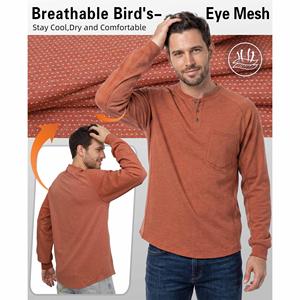 T-shirt Henley 6OZ en tissu Bird's Eye FR B535 Rouge brique, anti-humidité, ignifuge, coupe ample, pour le travail industriel quotidien - Product Image 6