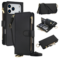 Portefeuille multifonctionnel classique en cuir PU avec chaîne, plusieurs emplacements pour cartes, sangle de poignet, sac à bandoulière pour téléphone