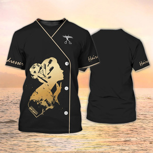 Nuevo Lanzamiento Camisa de Barbero de Manga Corta con Impresión 3D Uniforme de Salón de Peluquería con <span class=keywords><strong>Diseño</strong></span> Único <span class=keywords><strong>para</strong></span> Capa de Corte - Product Image 4