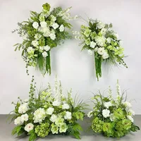 Kunstzijde witte roos pioenroos groene blad bloemrijke rij tafel vloer bruiloft ceremonie boog gang decoratie