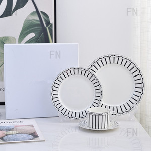 5-Pcs Royal Gold Rimmed Bone Ceramic Dinner Plates Set Business Logo Targeted Home Wedding Usage Country Style <b>Dinnerware</b> Gifts - Product Image 5
