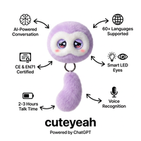 Pendentif en peluche électrique IA ChatGPT Lavender Shy avec yeux lumineux à intensité réglable, jouet personnalisé, multilingue, intelligent et éducatif 2026