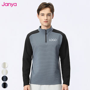 Maglietta da Allenamento Janya a Maniche Lunghe con Colori Contrastanti e Patchwork per Uomo, Collo Alto con Mezza Zip a Costine, Top Sportivo per Palestra e Fitness - Product Image 3