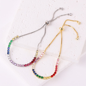 Brazalete de Moda con Piedras de Arcoíris, Chapado en Oro, con Circonitas, Ajustable, para Mujer, Regalo de Moda - Product Image 5