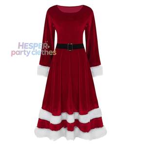 Disfraz Navideño de Terciopelo para Mujer, Modelo Señora Santa Claus, Color Verde y Rojo, FCDR-030, de HP - Product Image 1