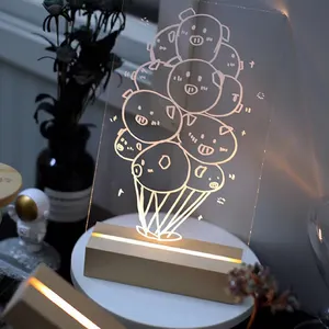 Présentoir à lumière LED à base de bois de 5.9 pouces alimenté par piles AAA pour lampes de nuit en plexiglas acrylique 3D personnalisées Arts en résine de verre bricolage