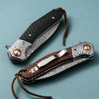 Couteau de poche pliant Damas avec manche en bois, outil utilitaire EDC pour le camping en plein air, la randonnée, la collection, le transport quotidien, OEM disponible