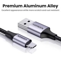 Cable USB a Lightning UGREEN con Certificación MFi, Carga Rápida de 2.4A, Cable de Datos USB con Trenzado de Nailon para iPhone 14 13 Pro Max