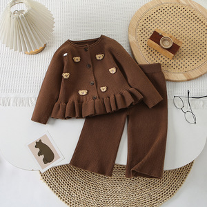 Ensemble <span class=keywords><strong>pull</strong></span> cardigan à manches longues à rayures et <span class=keywords><strong>pantalon</strong></span> décontracté, style coréen, tenue de printemps pour bébés filles avec broderie élégante - Product Image 4