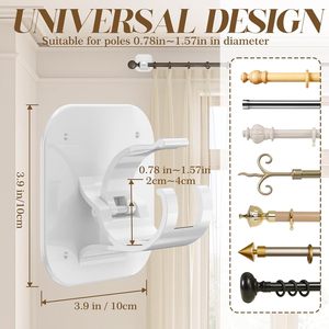 Support mural multifonctionnel auto-adhésif en plastique pour rideau, pince fixe rétractable sans perçage, crochet pour tringle à rideau, pour la maison - Product Image 2