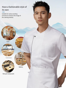 Veste de chef personnalisée à manches courtes, blanche, fermeture asymétrique, poche poitrine, pour la restauration, la boulangerie, les professionnels de la cuisine - Product Image 5