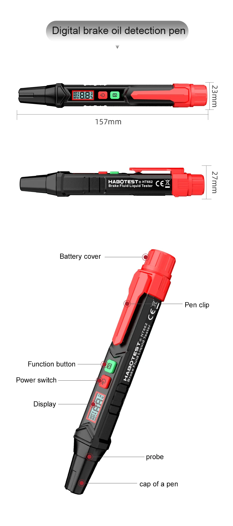 HABOTEST Automotive HT662 Backlight Range Of Voltage Detection Alarm Mode brake Oil moisture tester