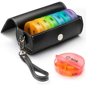 Fashion 7 Day Monthly Weekly Case 7Days Travel Timer Pill Box with PU Leather Case