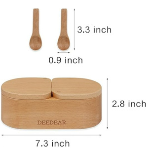 Deedear Bamboo <b>Spice</b> <b>Jar</b> Double Compartment Airtight Storage With Spoons For Solid Seasonings - Product Image 2