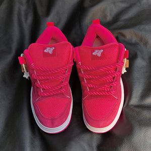 Hot Pink Streetwear Woman Sneakers Breathable Mesh Skate Shoes with Chunky <b>Rope</b> Laces Women Vate Pink Mesh <b>Thick</b> Sole Platform - Product Image 3