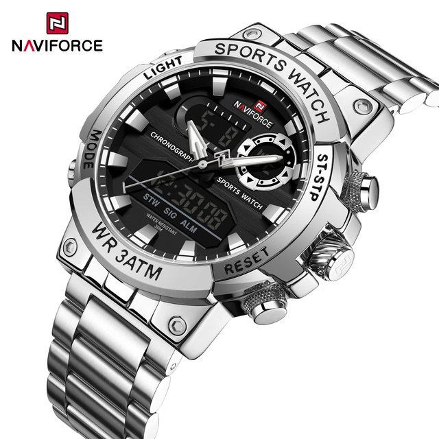 High Quality Quartz Analog+LCD Digital Wristwatch Fashion Business NF9237 Stainless Steel Men Quartz Watch