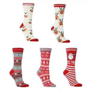 Calcetines divertidos de Navidad para mujer, medias alegres de Color rojo