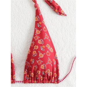 FOXA Women's 2 Piece Floral Plaid Halter <b>Bikini</b> <b>Set</b> With Bowknot Side Ties Stretch Swimwear - Product Image 2