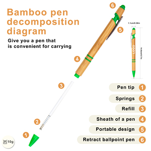Custom Logo Printed Laser Recycled Bamboo Ballpoint <b>Pen</b> Promotional Stick Manufacturer for Stationery Gift - Product Image 2