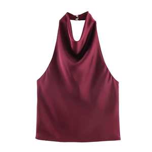 Vente en gros Nouveauté été Débardeur sexy <span class=keywords><strong>dos</strong></span> <span class=keywords><strong>nu</strong></span> en satin texturé pour femme, style rétro chic et élégant, à col licou - Product Image 2