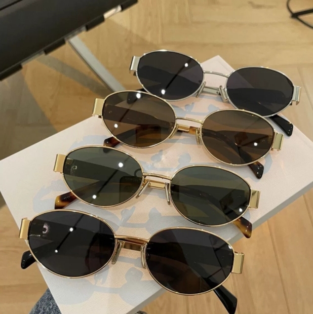 High-End Concave Sunglasses with Polarized Lenses Elliptical Metal Small Frame in Green and Purple Fashionable Eyewear