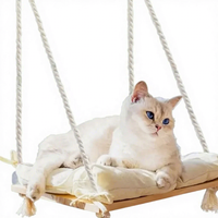 Hamac suspendu pour chat en bois massif avec corde en coton, étagère de fenêtre suspendue pour chat, coussin lavable pour intérieur, vente en gros OEM