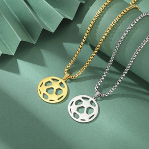 Stainless Steel Sports Pendant Necklace - Baseball, Basketball, Football & Volleyball Pendants - Hollow Designs for <b>Men</b> - Product Image 3