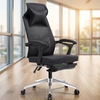 Chaise de bureau ergonomique moderne confortable en maille avec fonctions réglables, repose-jambes inclinable, coussin lombaire, matériau en tissu