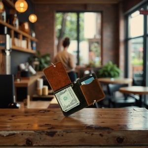 For Retro Open PU Leather RFID Blocking Stylish Simple Design Portable Men's Credit <b>ID</b> Card <b>Holder</b> Nylon Thread Short Pocket - Product Image 6